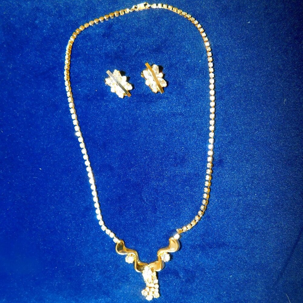 Gold tone crystal Necklace and Earrings Set